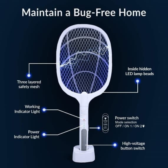 Rechargeable Mosquito Racket With Stand – Electric Insect Killer Bat
